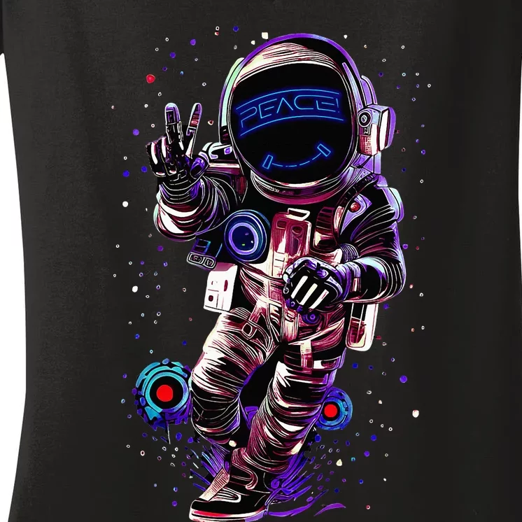 Astronaut Rave Edm Techno Festival Psytrance Dubstep Women's V-Neck T-Shirt