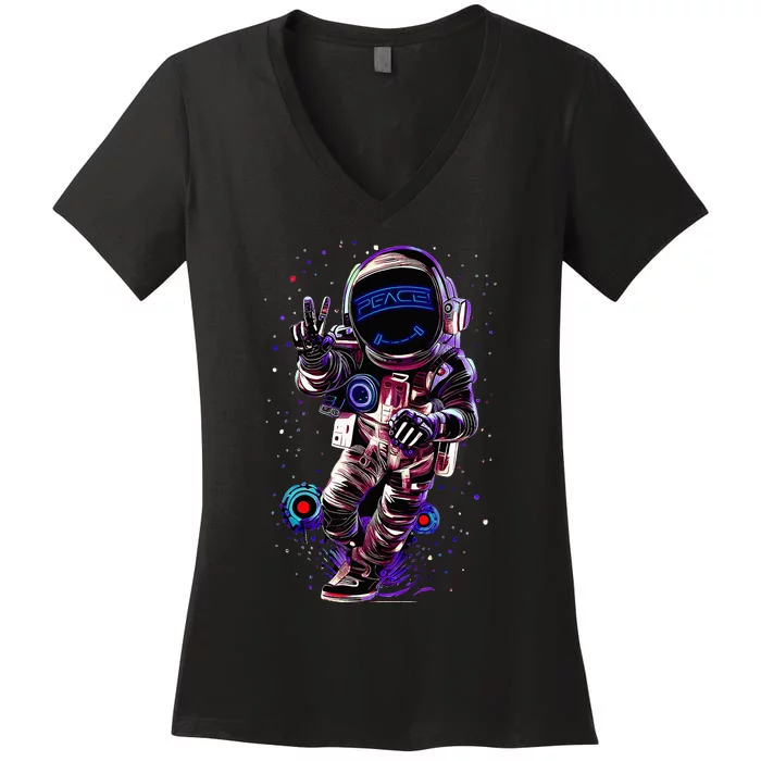 Astronaut Rave Edm Techno Festival Psytrance Dubstep Women's V-Neck T-Shirt