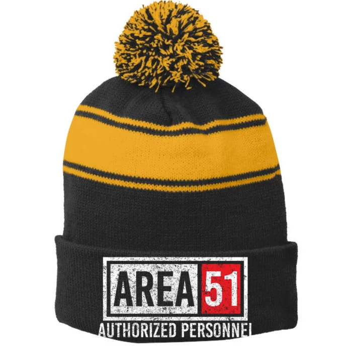 AREA 51 Authorized Personnel Stripe Pom Pom Beanie