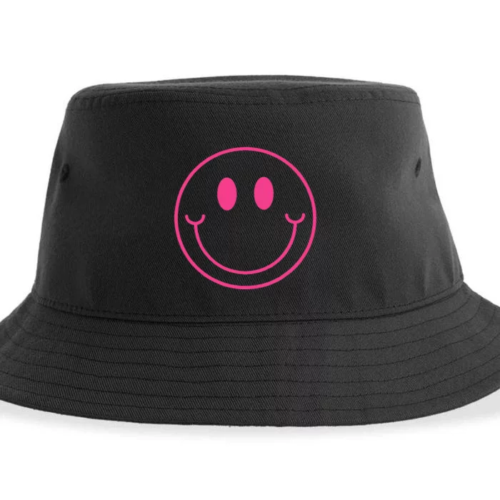 70s Cute Pink Smile Face Peace Happy Smiling Face Sustainable Bucket Hat