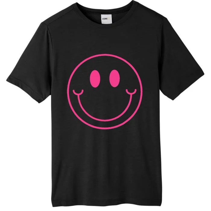 70s Cute Pink Smile Face Peace Happy Smiling Face ChromaSoft Performance T-Shirt