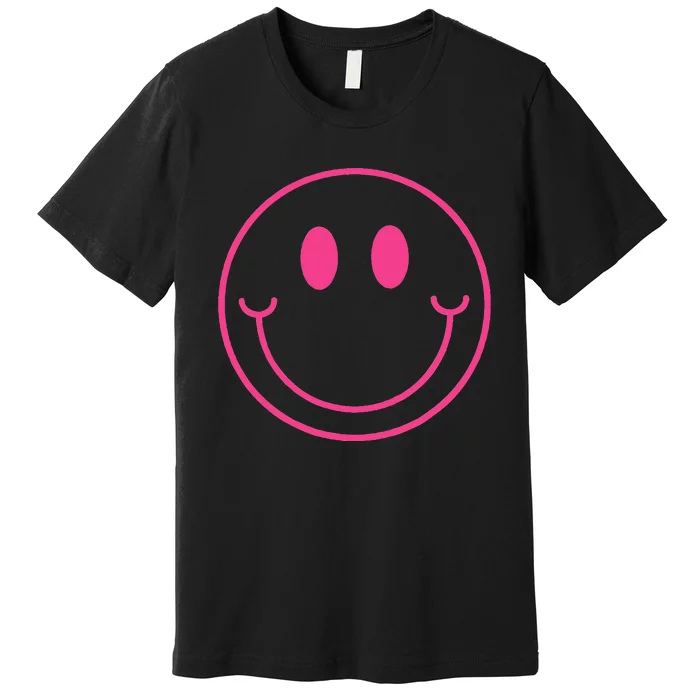 70s Cute Pink Smile Face Peace Happy Smiling Face Premium T-Shirt