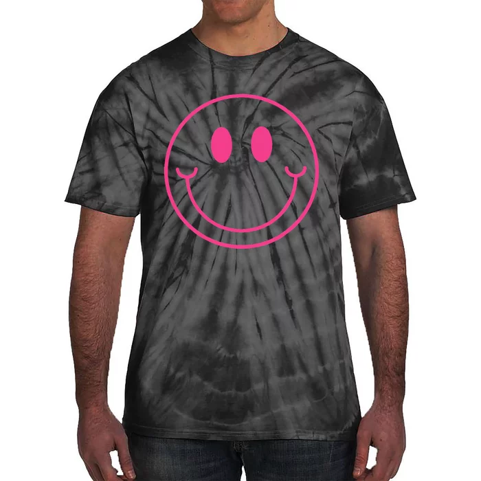 70s Cute Pink Smile Face Peace Happy Smiling Face Tie-Dye T-Shirt