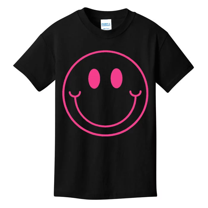 70s Cute Pink Smile Face Peace Happy Smiling Face Kids T-Shirt