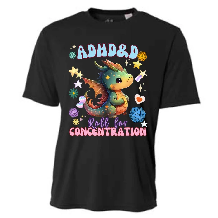 ADHD&D Roll For Concentration Cute Watercolor Dragon Cooling Performance Crew T-Shirt