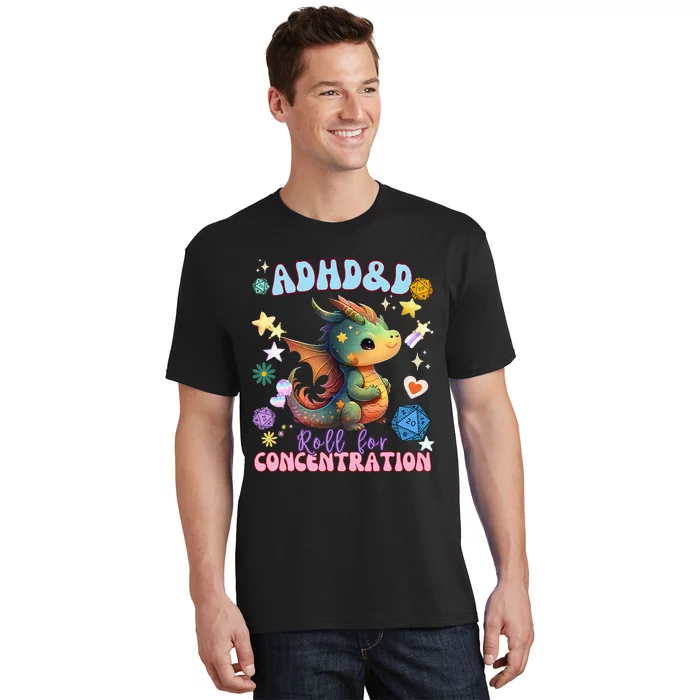 ADHD&D Roll For Concentration Cute Watercolor Dragon T-Shirt