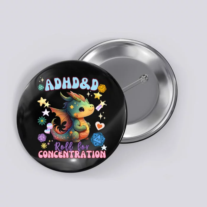 ADHD&D Roll For Concentration Cute Watercolor Dragon Button