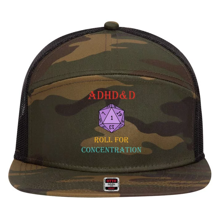 Adhd&D Roll For Concentration Vintage Quote 7 Panel Mesh Trucker Snapback Hat