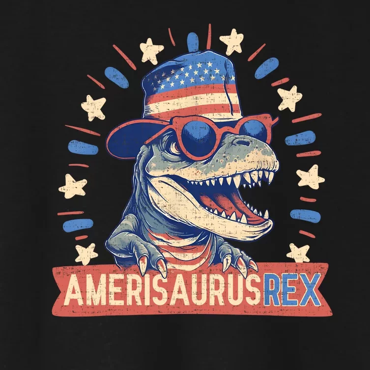 Amerisaurus Rex Funny Dinosaur American Flag 4th Of July Women's Crop Top Tee