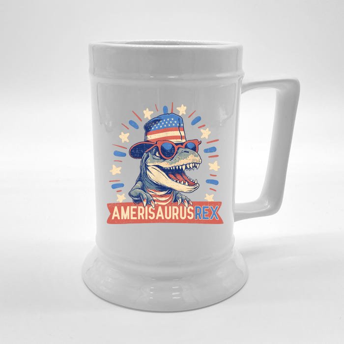 Amerisaurus Rex Funny Dinosaur American Flag 4th Of July Front & Back Beer Stein