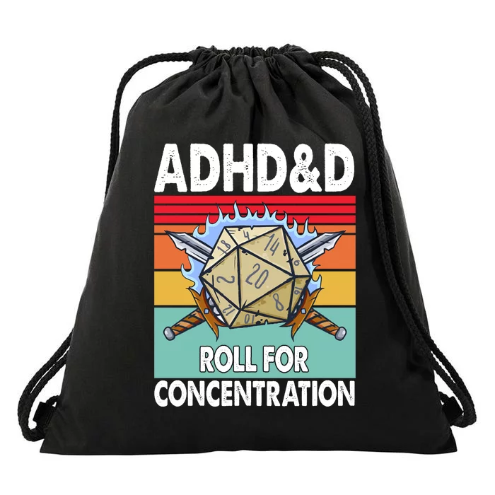 Adhd Roll For Concentration Funny Gamer Drawstring Bag