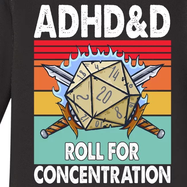 Adhd Roll For Concentration Funny Gamer Baby Long Sleeve Bodysuit