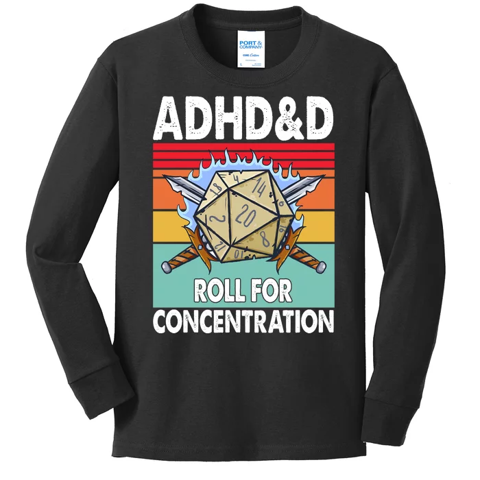 Adhd Roll For Concentration Funny Gamer Kids Long Sleeve Shirt