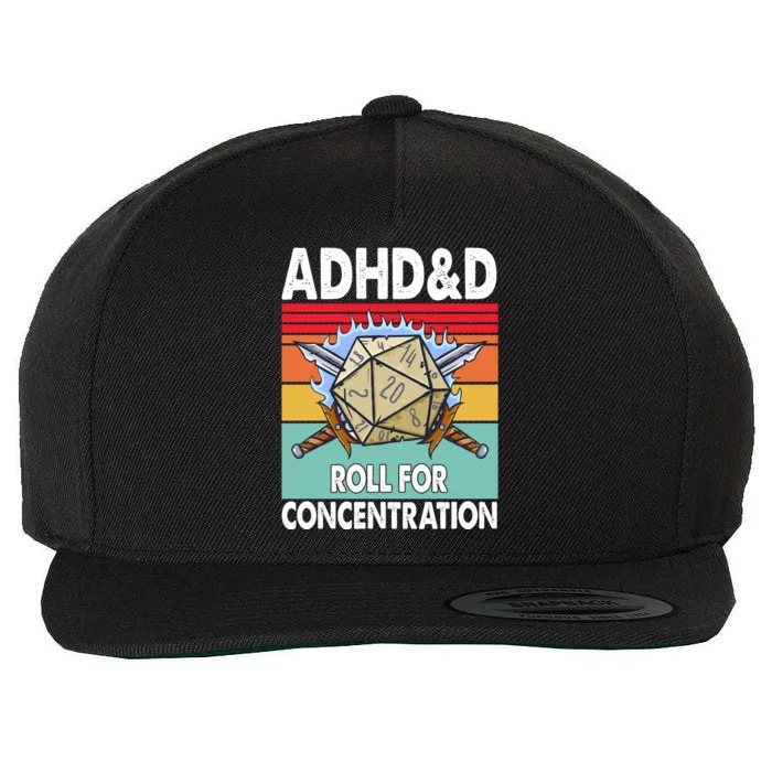 Adhd Roll For Concentration Funny Gamer Wool Snapback Cap