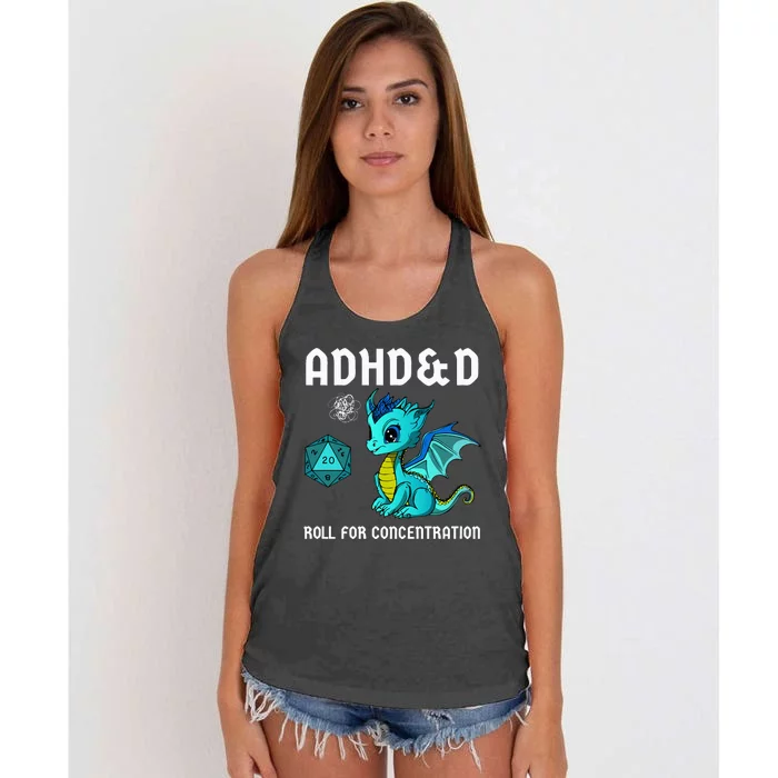 ADHD&D Roll For Concentration Cute Dragon Women's Knotted Racerback Tank