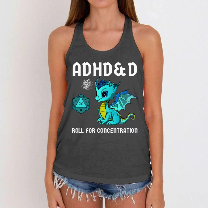 ADHD&D Roll For Concentration Cute Dragon Women's Knotted Racerback Tank