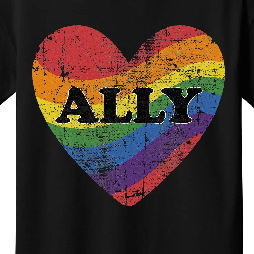 Ally rainbow flag heart for LGBT gay and lesbian support Kids T-Shirt