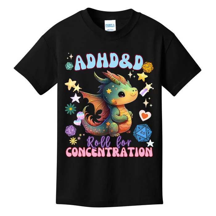 ADHD&D Roll For Concentration Watercolor Dragon Kids T-Shirt