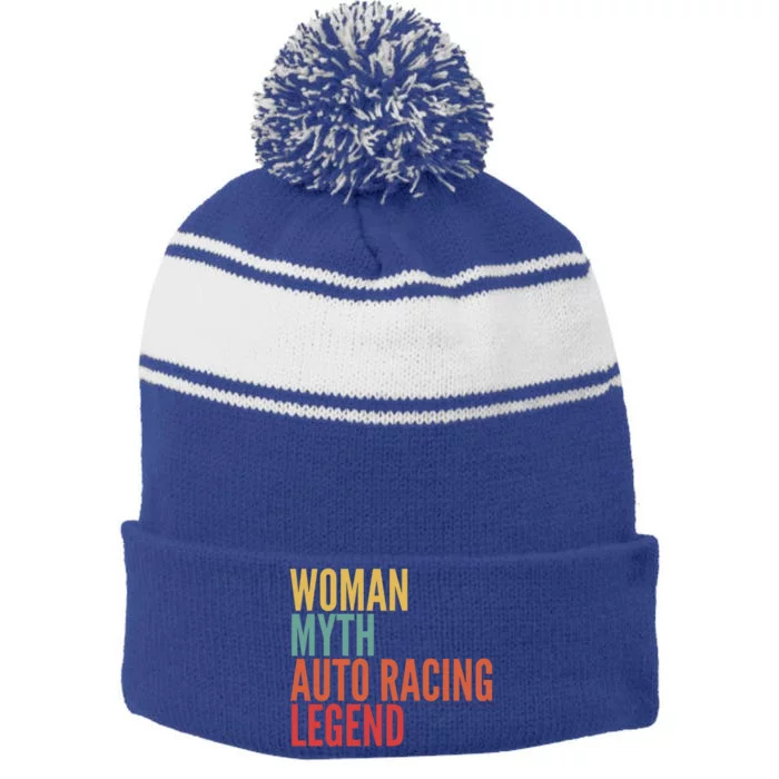 Auto Racing Gift Myth Auto Racing Legend Funny Gift Stripe Pom Pom Beanie