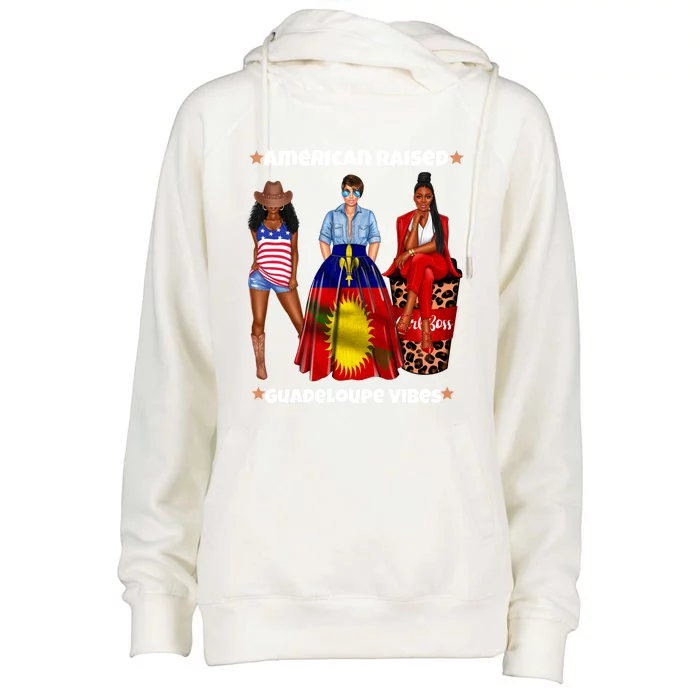 American Raised Guadeloupe Vibes Born In South America Dna Gift Womens Funnel Neck Pullover Hood