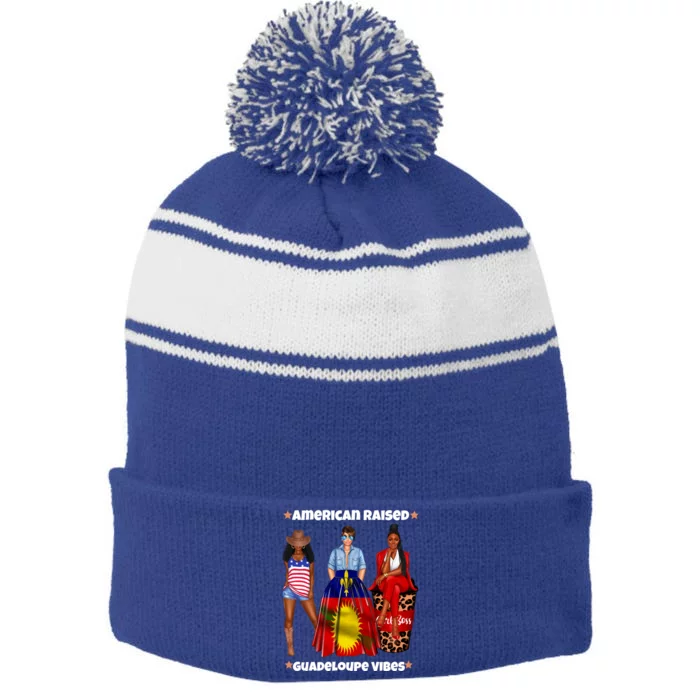 American Raised Guadeloupe Vibes Born In South America Dna Gift Stripe Pom Pom Beanie