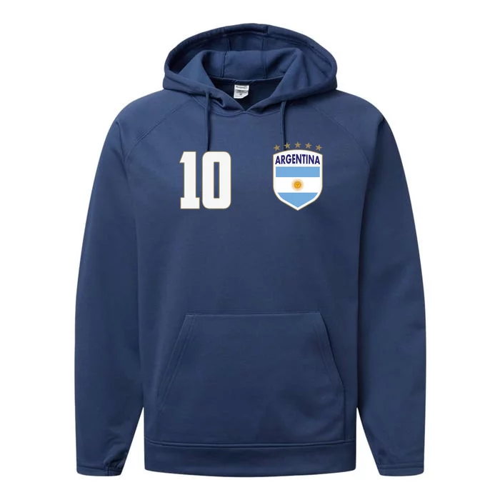 Argentina Flag Shield Logo Soccer World Cup Performance Fleece Hoodie