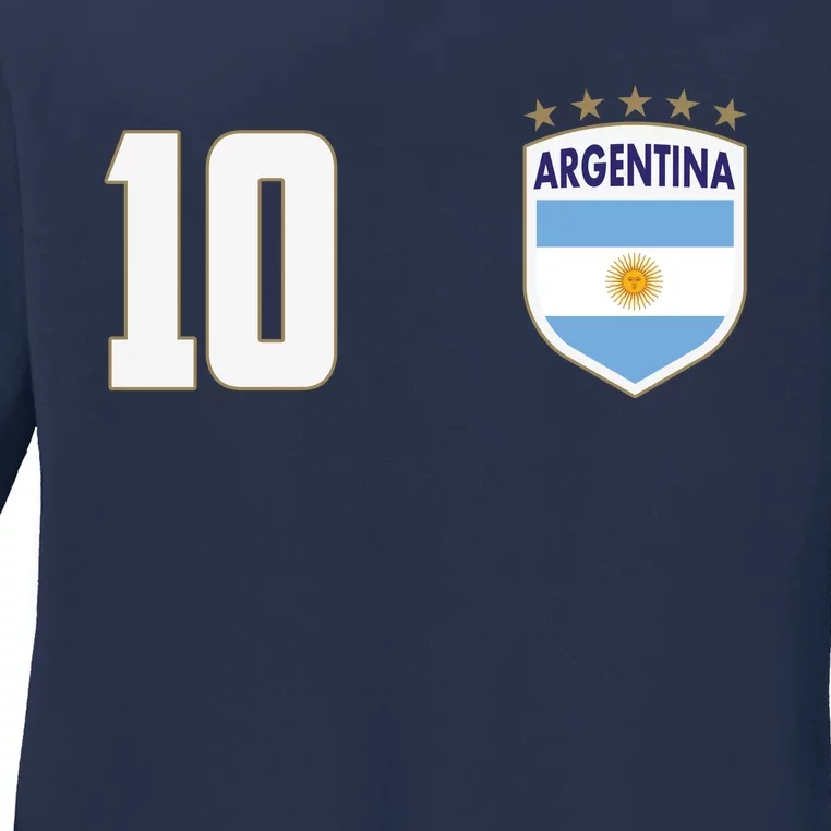 Argentina Flag Shield Logo Soccer World Cup Ladies Long Sleeve Shirt