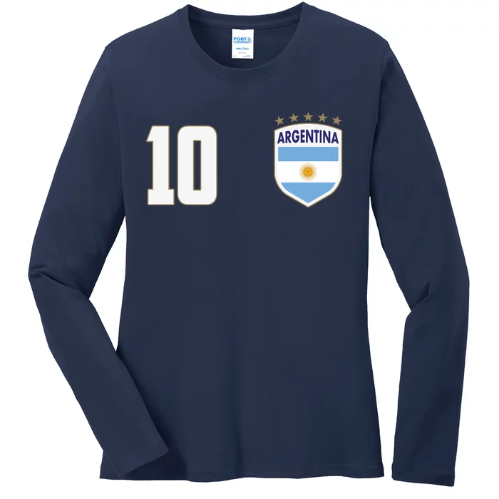 Argentina Flag Shield Logo Soccer World Cup Ladies Long Sleeve Shirt