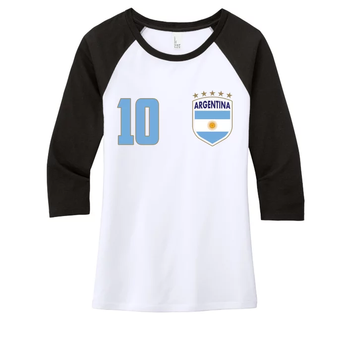 Argentina Flag Shield Logo Soccer World Cup Women's Tri-Blend 3/4-Sleeve Raglan Shirt