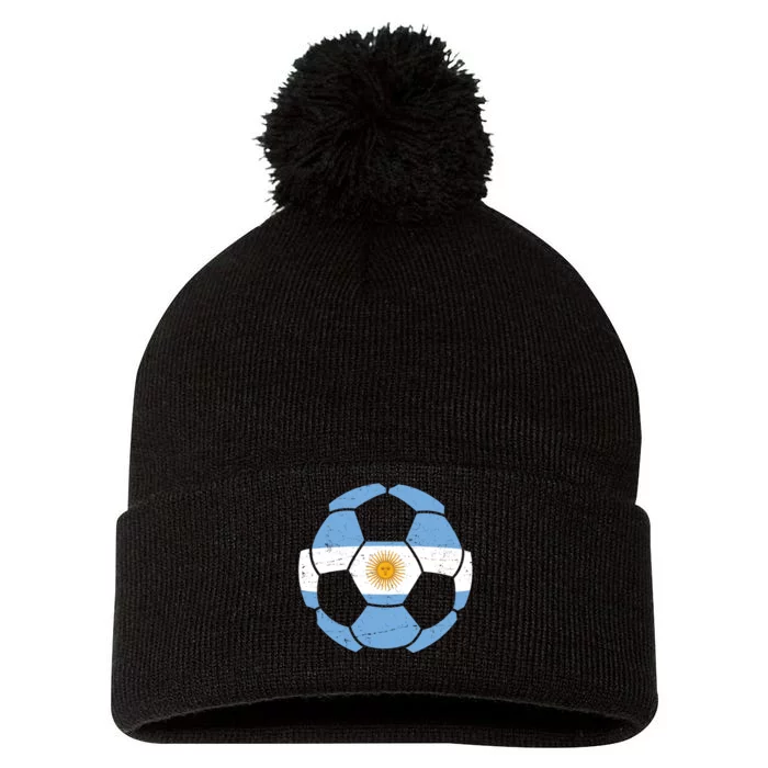 Argentina Flag Soccer Team Ball Futball Pom Pom 12in Knit Beanie