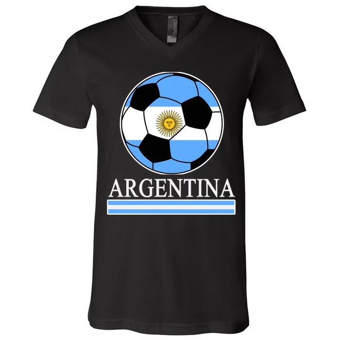 Argentina Soccer Country Flag Ball V-Neck T-Shirt