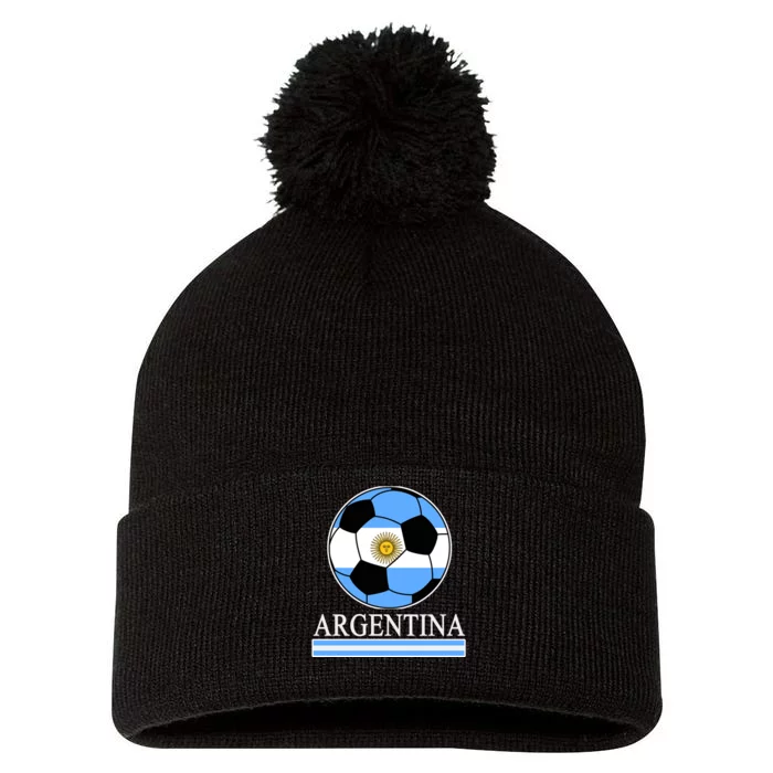 Argentina Soccer Country Flag Ball Pom Pom 12in Knit Beanie