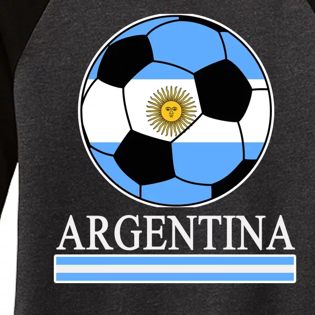 Argentina Soccer Country Flag Ball Women's Tri-Blend 3/4-Sleeve Raglan Shirt