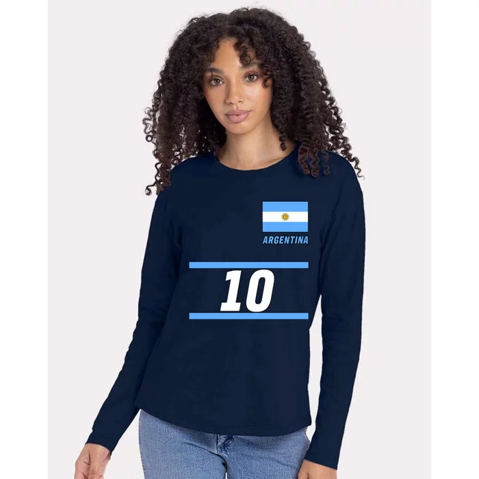 Argentina Soccer Jersey Number 10 Womens Cotton Relaxed Long Sleeve T-Shirt