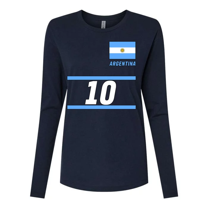 Argentina Soccer Jersey Number 10 Womens Cotton Relaxed Long Sleeve T-Shirt