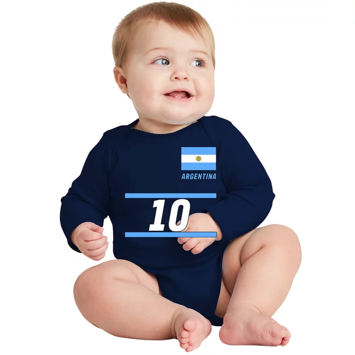 Argentina Soccer Jersey Number 10 Baby Long Sleeve Bodysuit