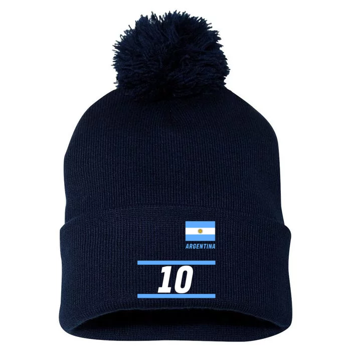 Argentina Soccer Jersey Number 10 Pom Pom 12in Knit Beanie