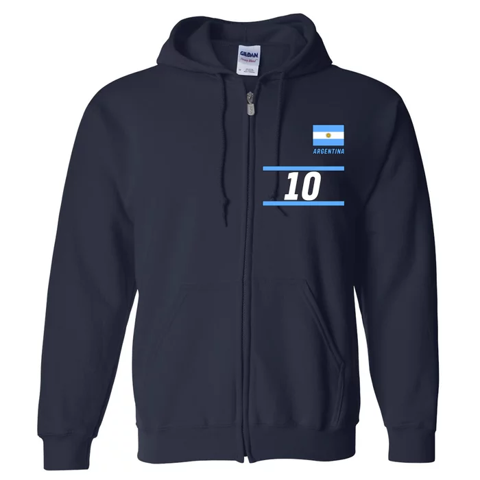 Argentina Soccer Jersey Number 10 Full Zip Hoodie