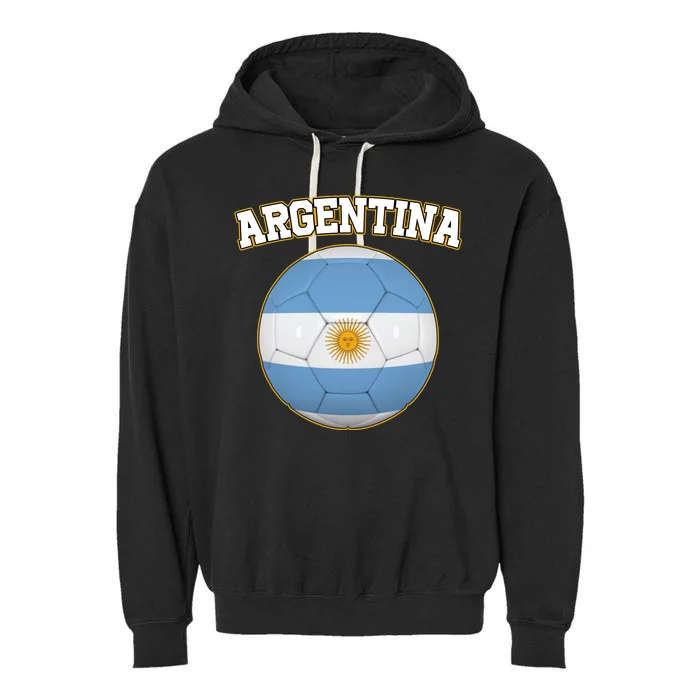 Argentina Team Flag Soccer Ball World Cup Garment-Dyed Fleece Hoodie