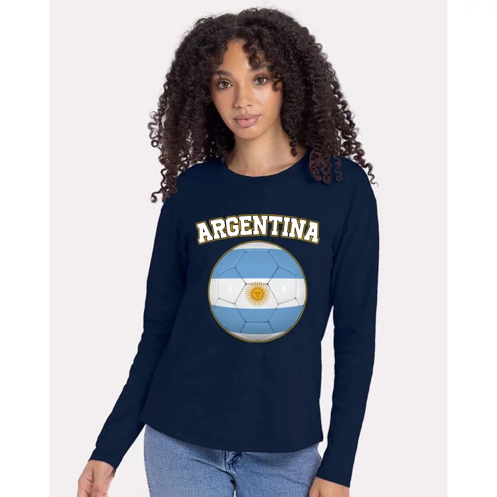 Argentina Team Flag Soccer Ball World Cup Womens Cotton Relaxed Long Sleeve T-Shirt