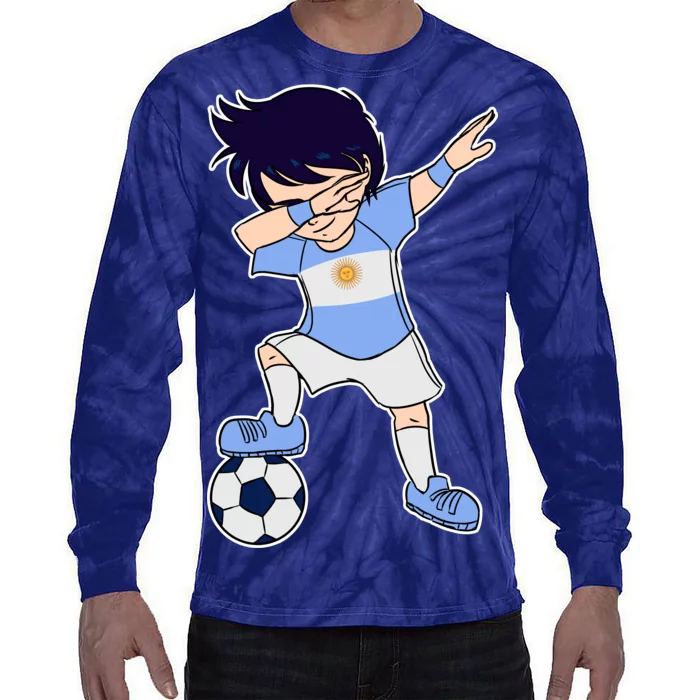 Argentinian Dabbing Soccer Boy Argentina Tie-Dye Long Sleeve Shirt