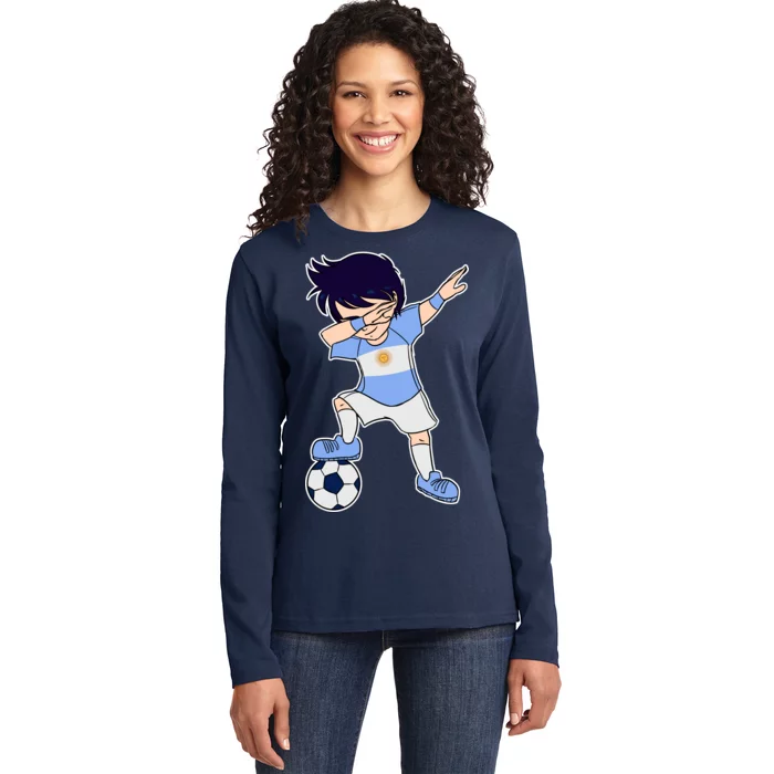 Argentinian Dabbing Soccer Boy Argentina Ladies Long Sleeve Shirt