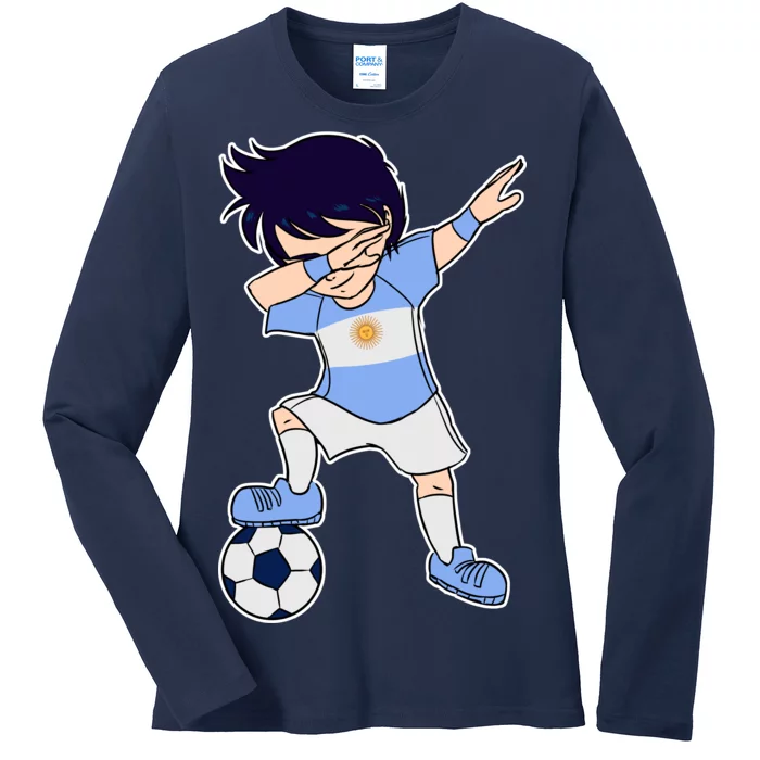 Argentinian Dabbing Soccer Boy Argentina Ladies Long Sleeve Shirt