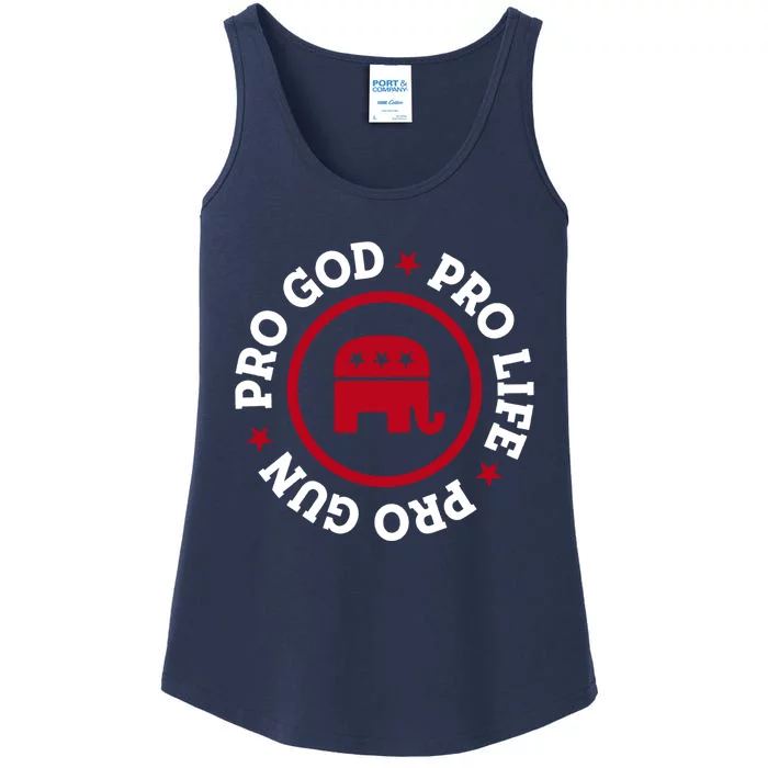 American Republican Hoodie Pro Life Pro God Pro Gun Saying Ladies Essential Tank