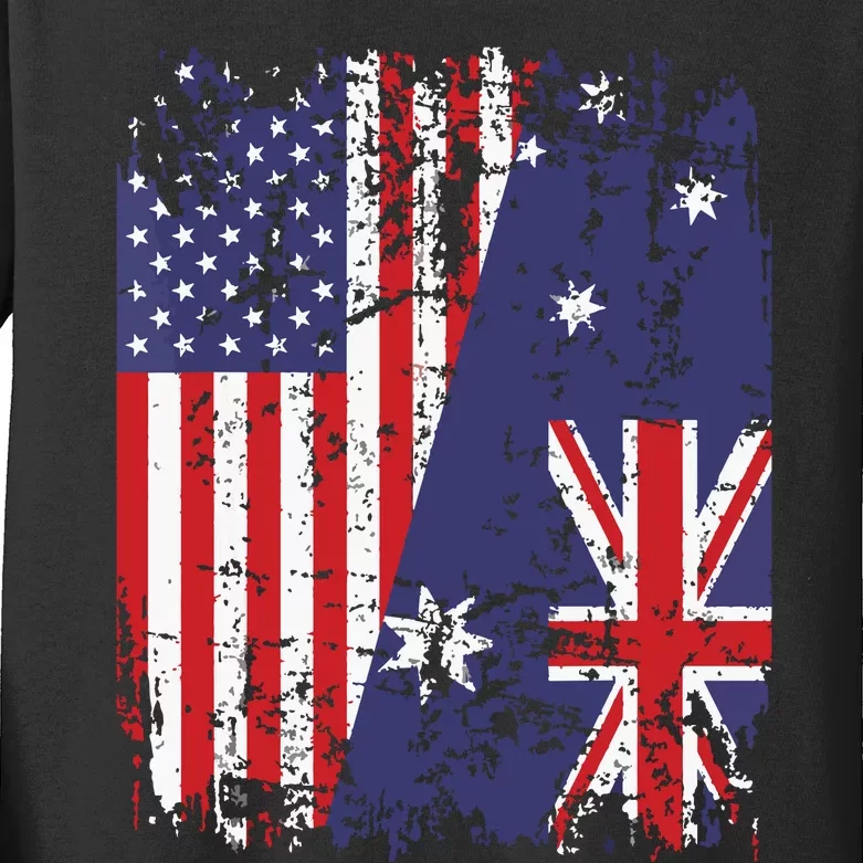 AUSTRALIAN ROOTS Half American Flag AUSTRALIA Kids Long Sleeve Shirt