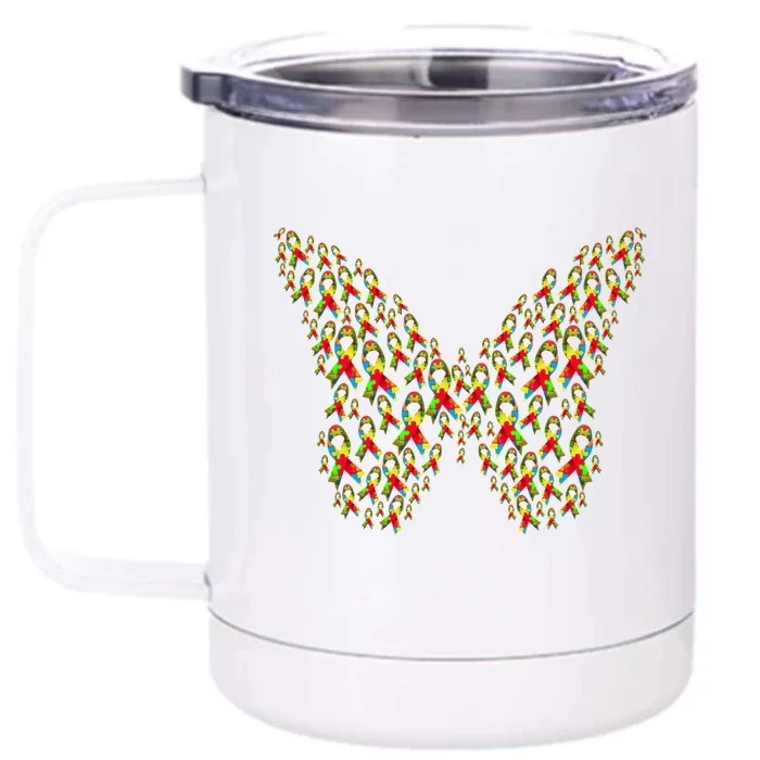 Autism Ribbon Heart Butterfly Gift Awareness Support Gift Front & Back 12oz Stainless Steel Tumbler Cup