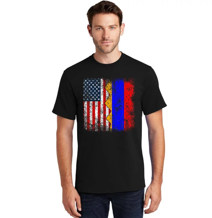 Armenian Roots Half American Flag America Armenia Flags Tall T-Shirt