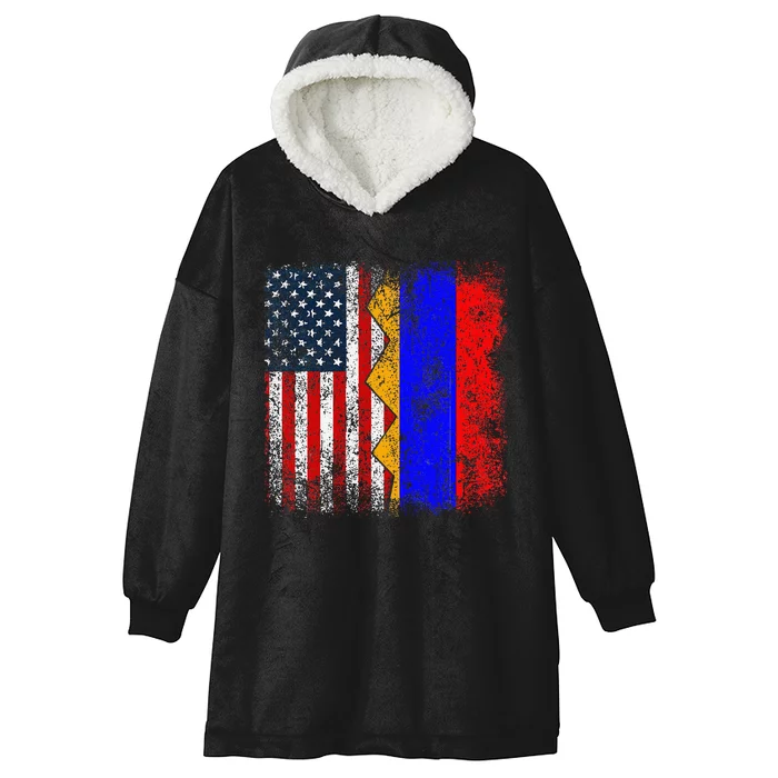 Armenian Roots Half American Flag America Armenia Flags Hooded Wearable Blanket