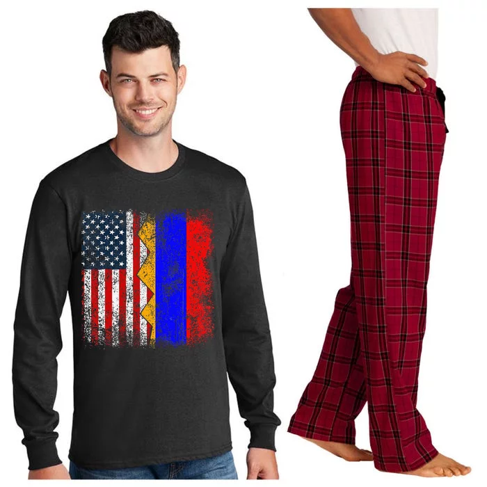 Armenian Roots Half American Flag America Armenia Flags Long Sleeve Pajama Set