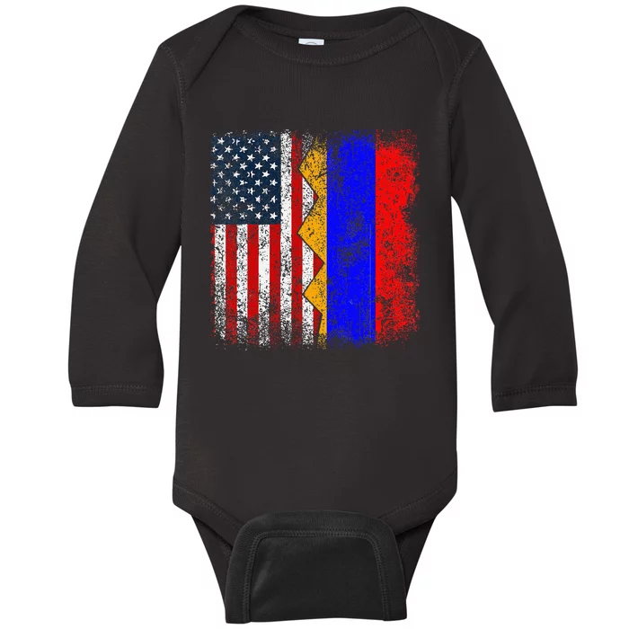 Armenian Roots Half American Flag America Armenia Flags Baby Long Sleeve Bodysuit